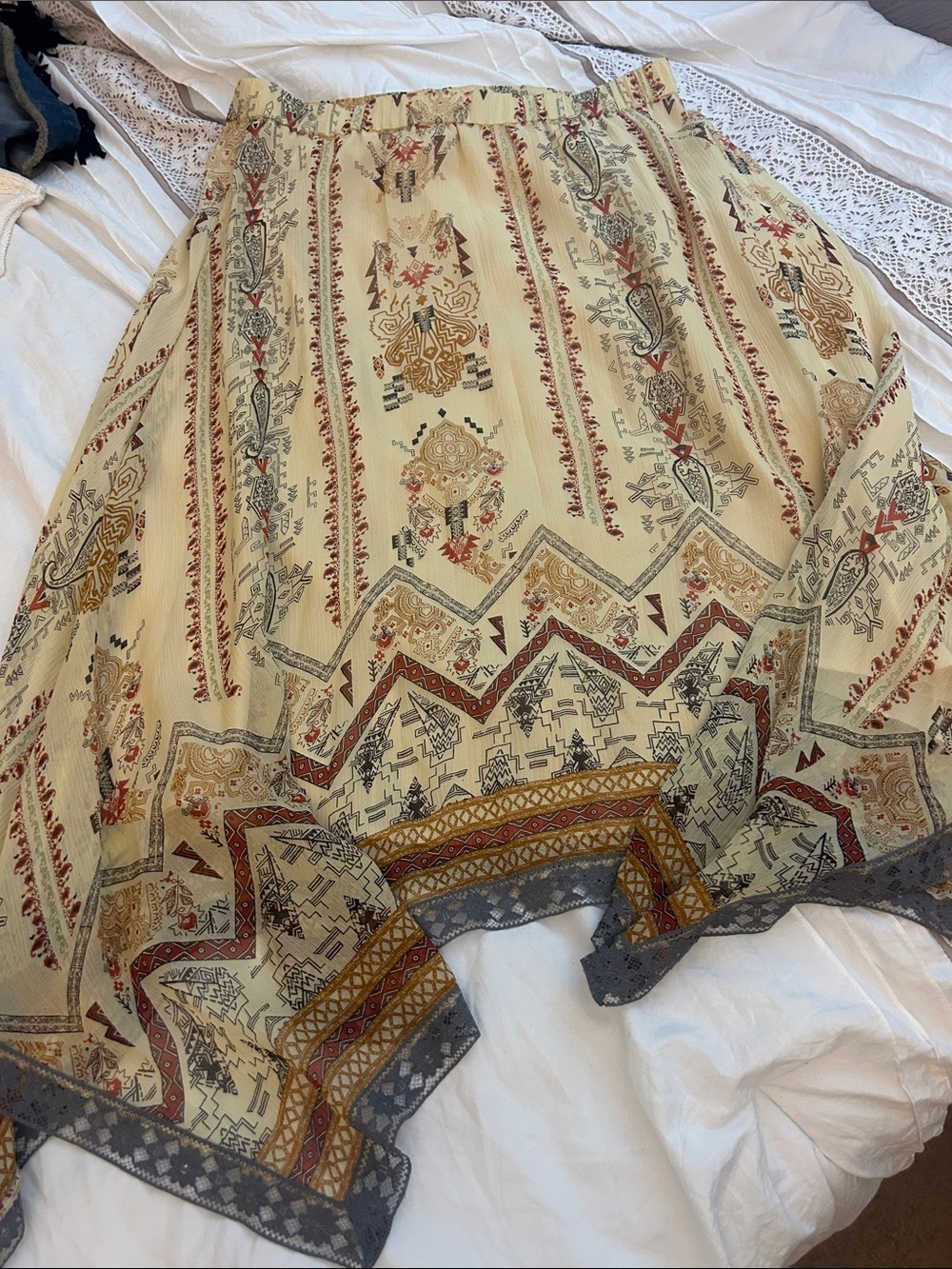 Sundance Silk Handkerchief Hem Skirt Boho Southwestern Aztec Print SM Festival